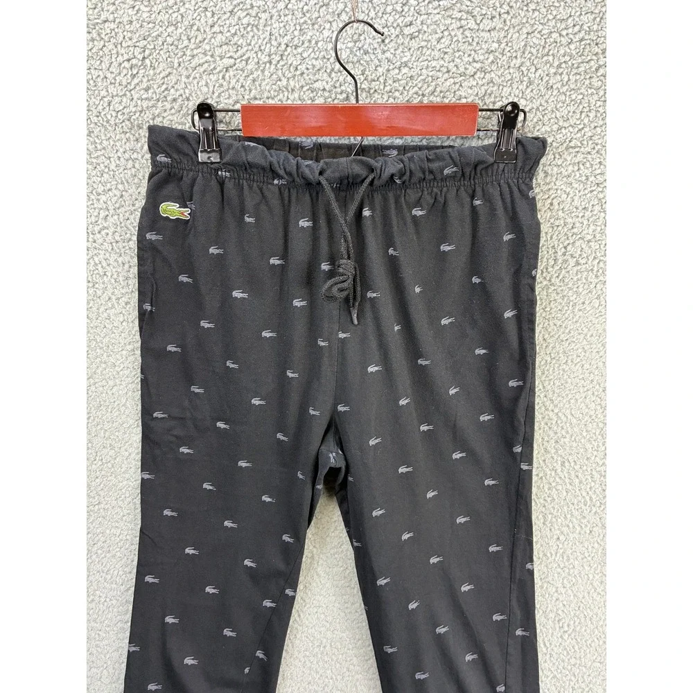 Lacoste All Over Logo Jogger Pants Mens M Black Sleepwear Lounge Pajama